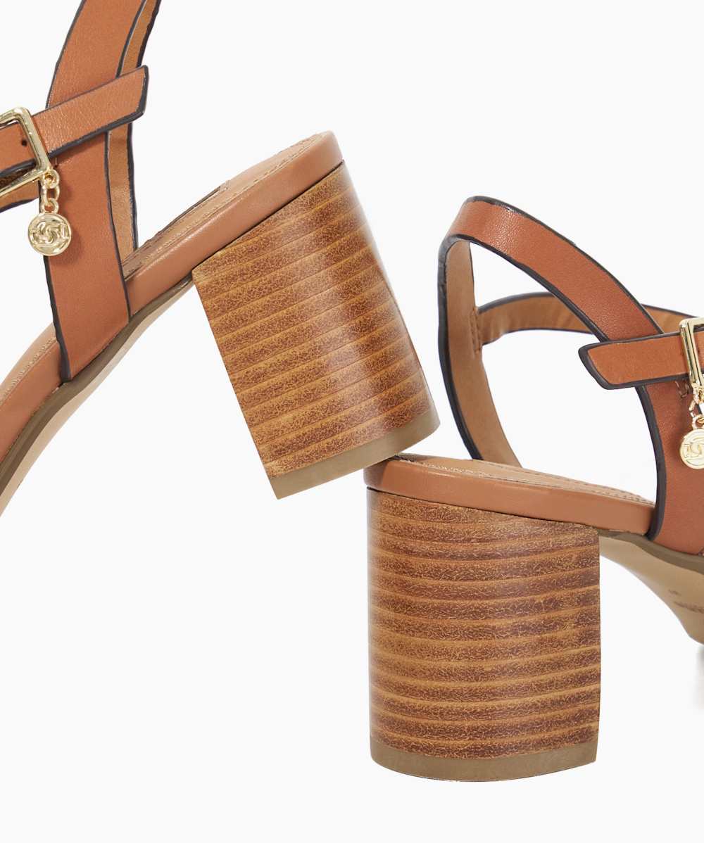 Tan leather heeled sandals hot sale