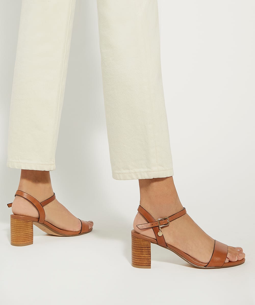 Jelly Tan Leather Block Heeled Sandals Dune London