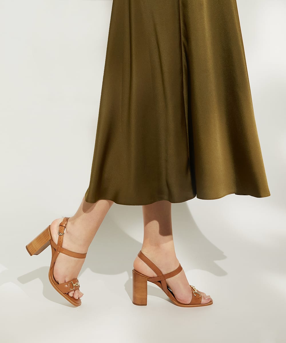 Jili Tan Metal Trim Block Heel Sandals Dune London