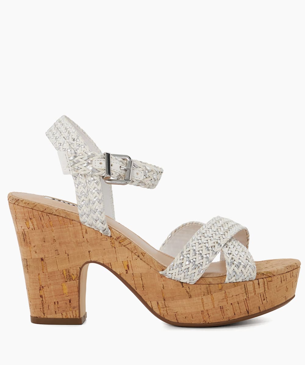Jillys Silver Braid Strap Cork Platform Sandals Dune London