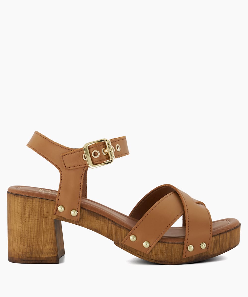 Brown leather clog heels top