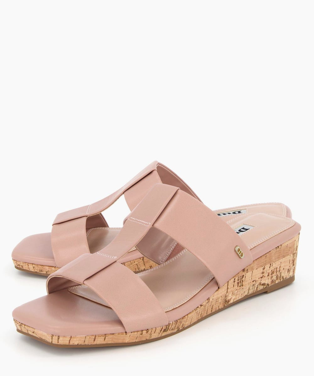 Keepar Cappuccino Low Wedge T Bar Sandals Dune London