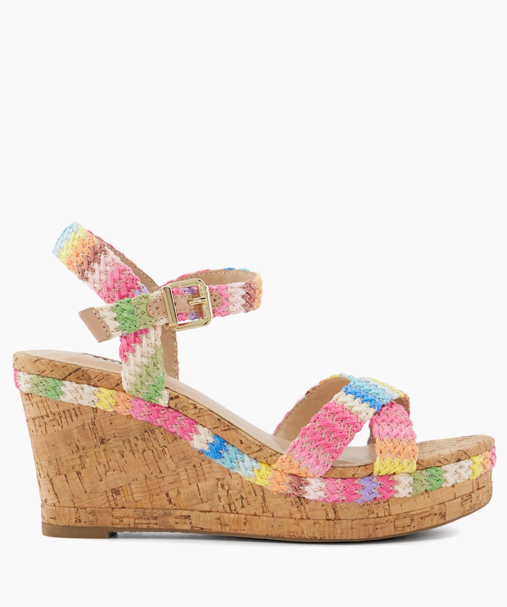 Kelisa Multi Braided Cross Strap Cork Wedge Sandals Dune London