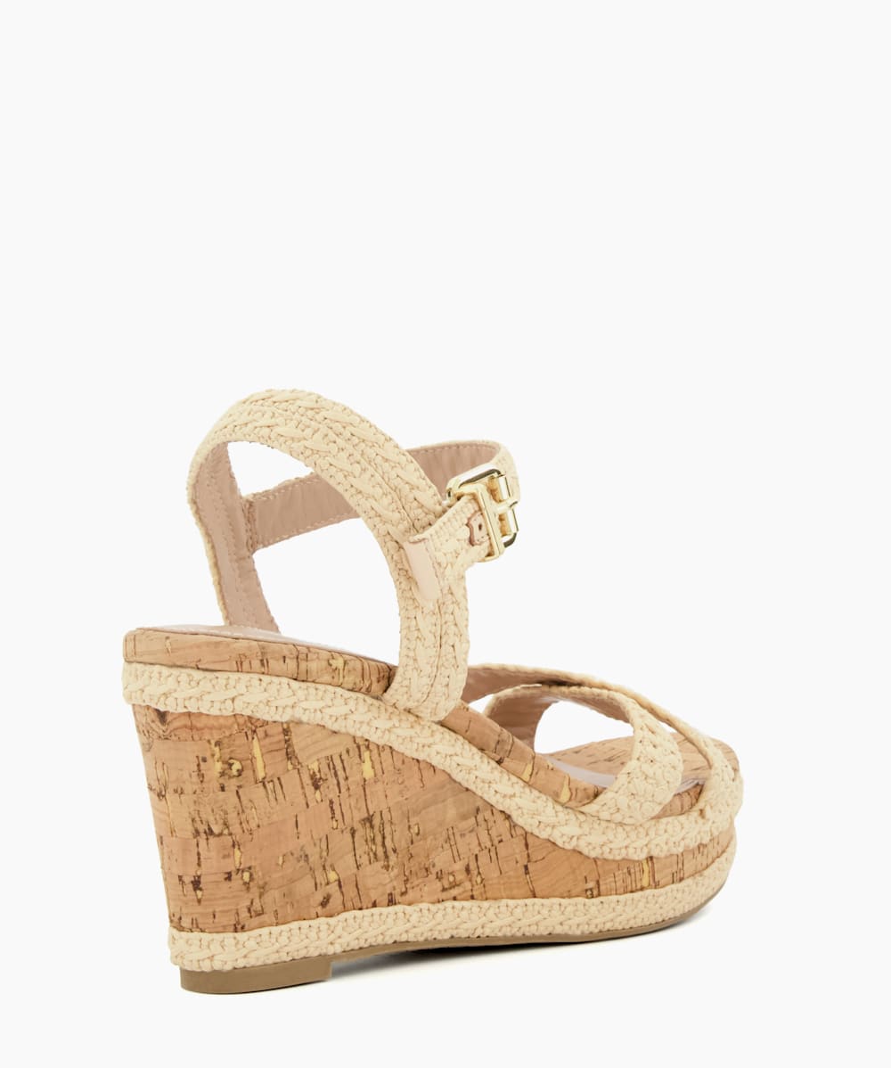 Kelisa Natural Braided Cross Strap Cork Wedge Sandals Dune London