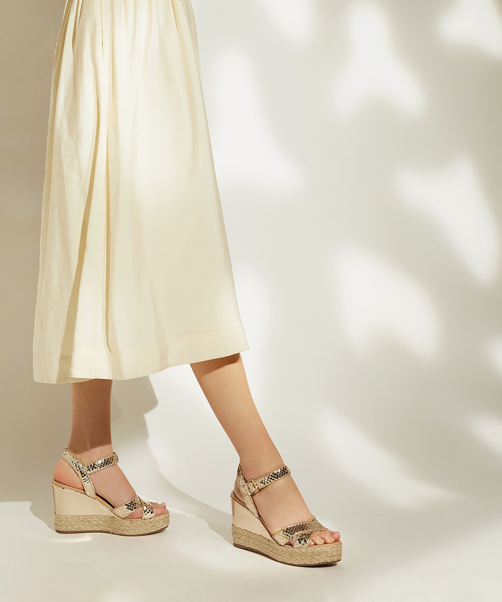 Dune gold top wedge sandals