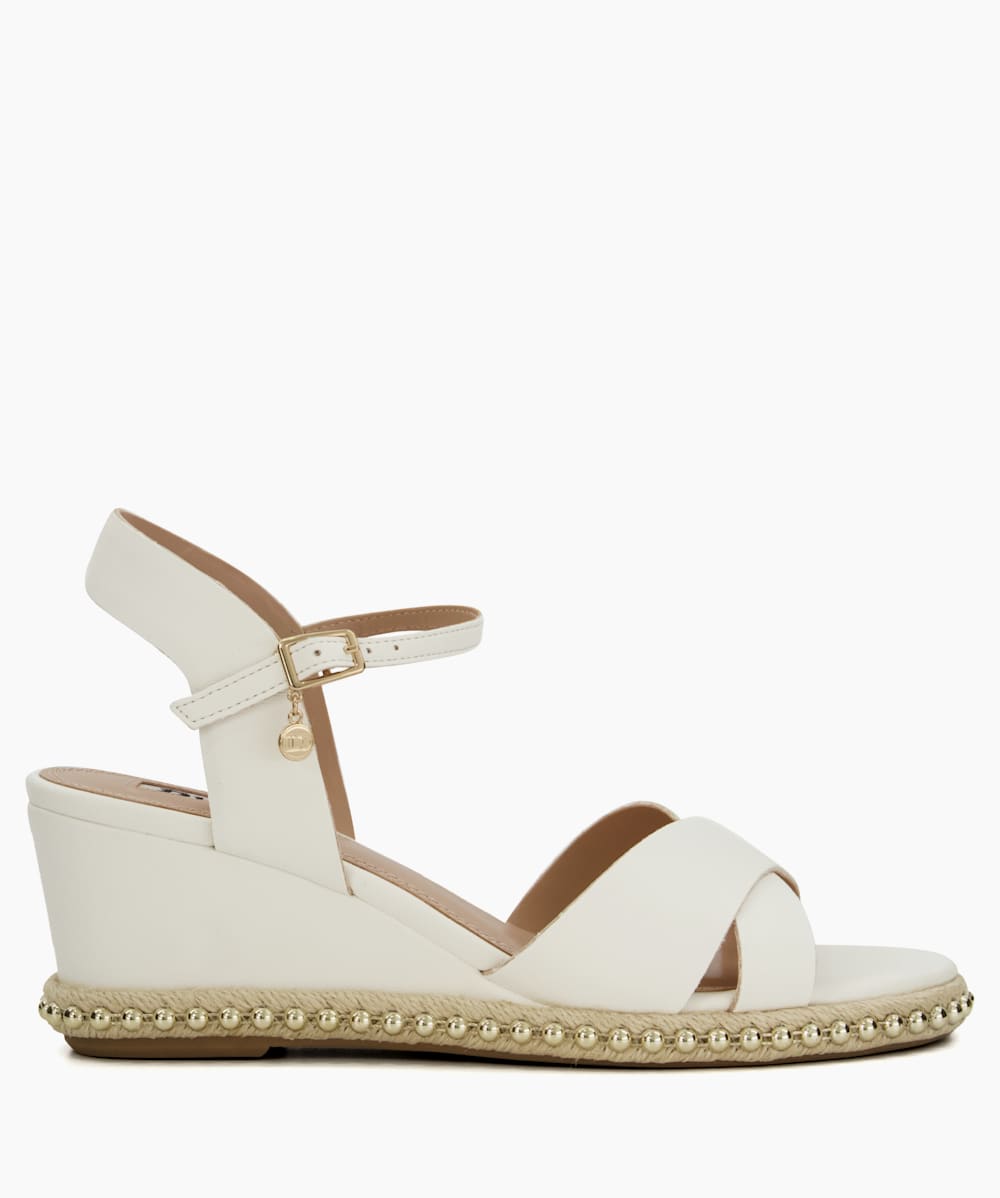 White dress top wedge sandals