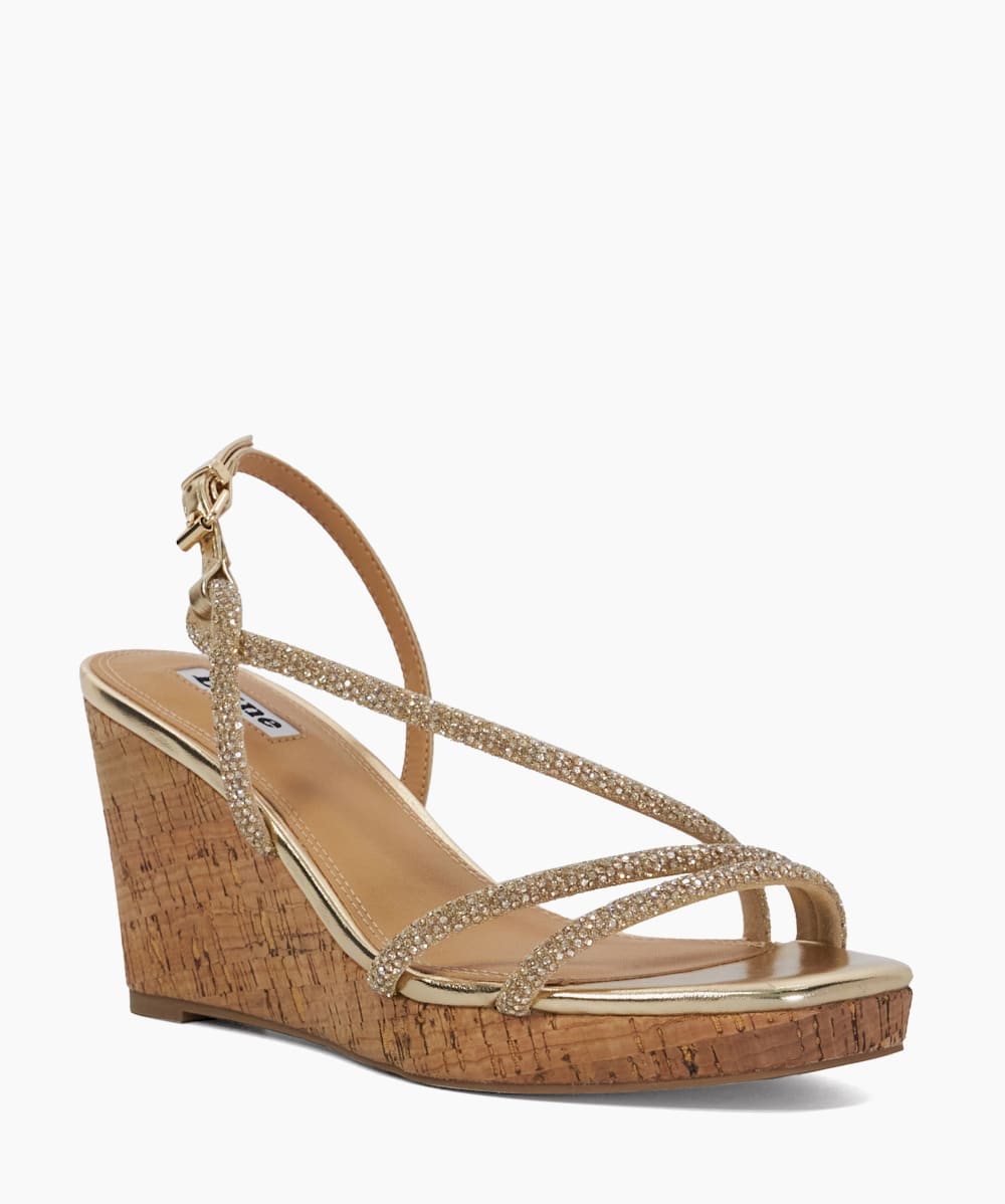 Gold diamante wedge sandals cheap