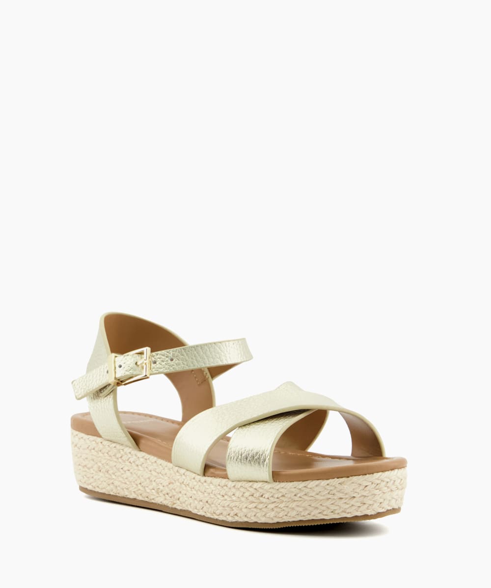 Kinsley Gold Raffia Espadrille Wedge Sandals Dune London