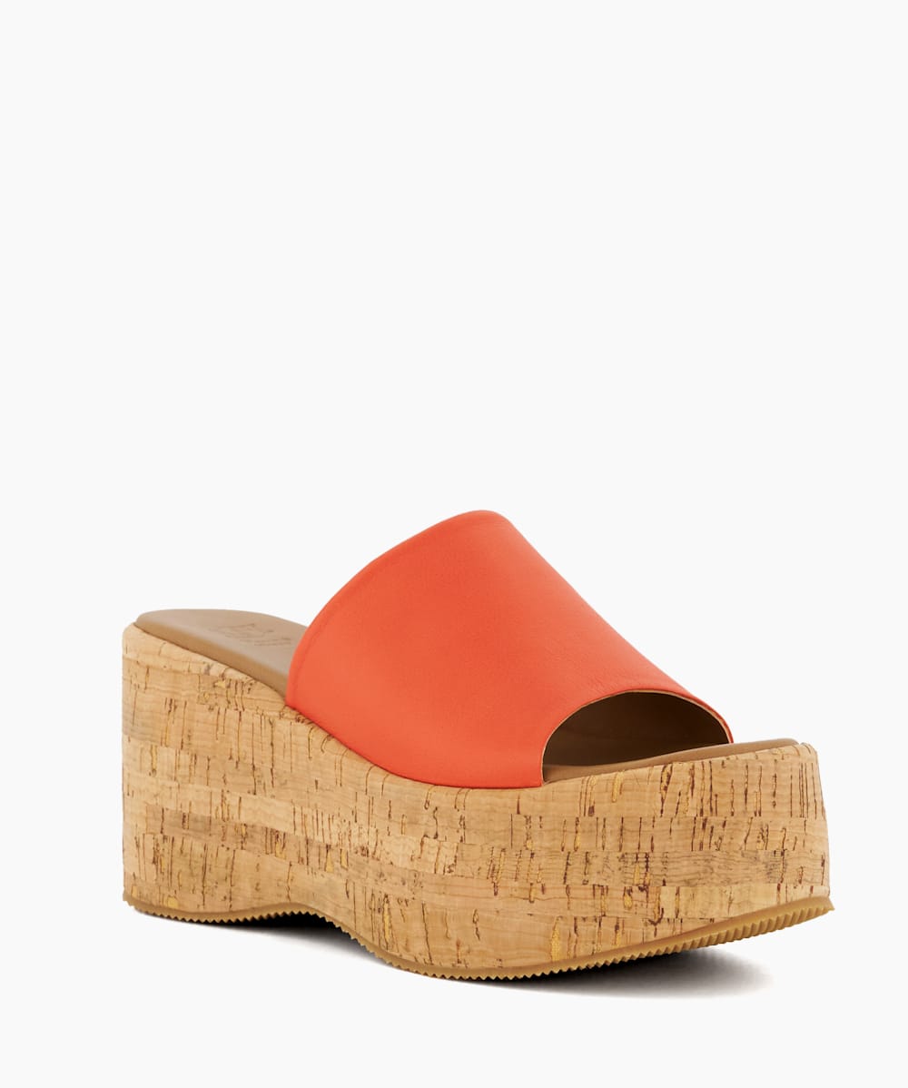 Kion Orange Cork Flatform Leather Sandals Dune London