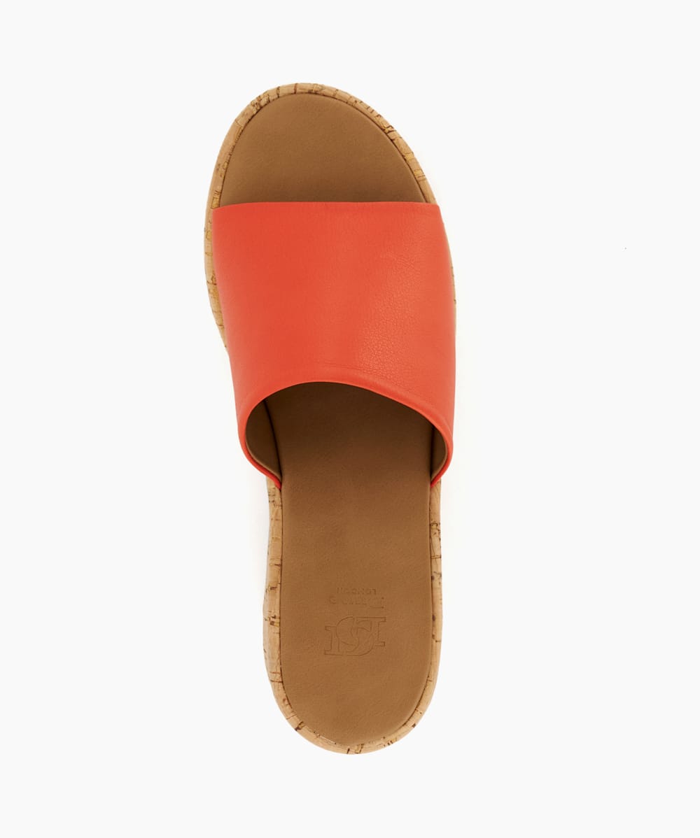 Kion Orange Cork Flatform Leather Sandals Dune London