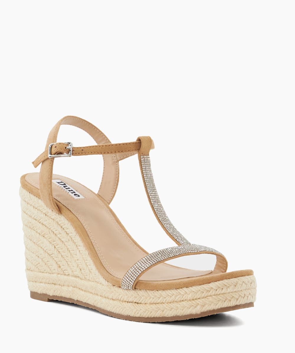 Kitten Camel Diamante Suede Wedge Sandals Dune London