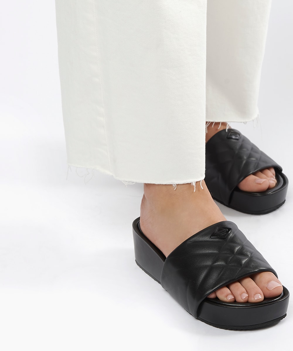 Black flatform sliders hotsell
