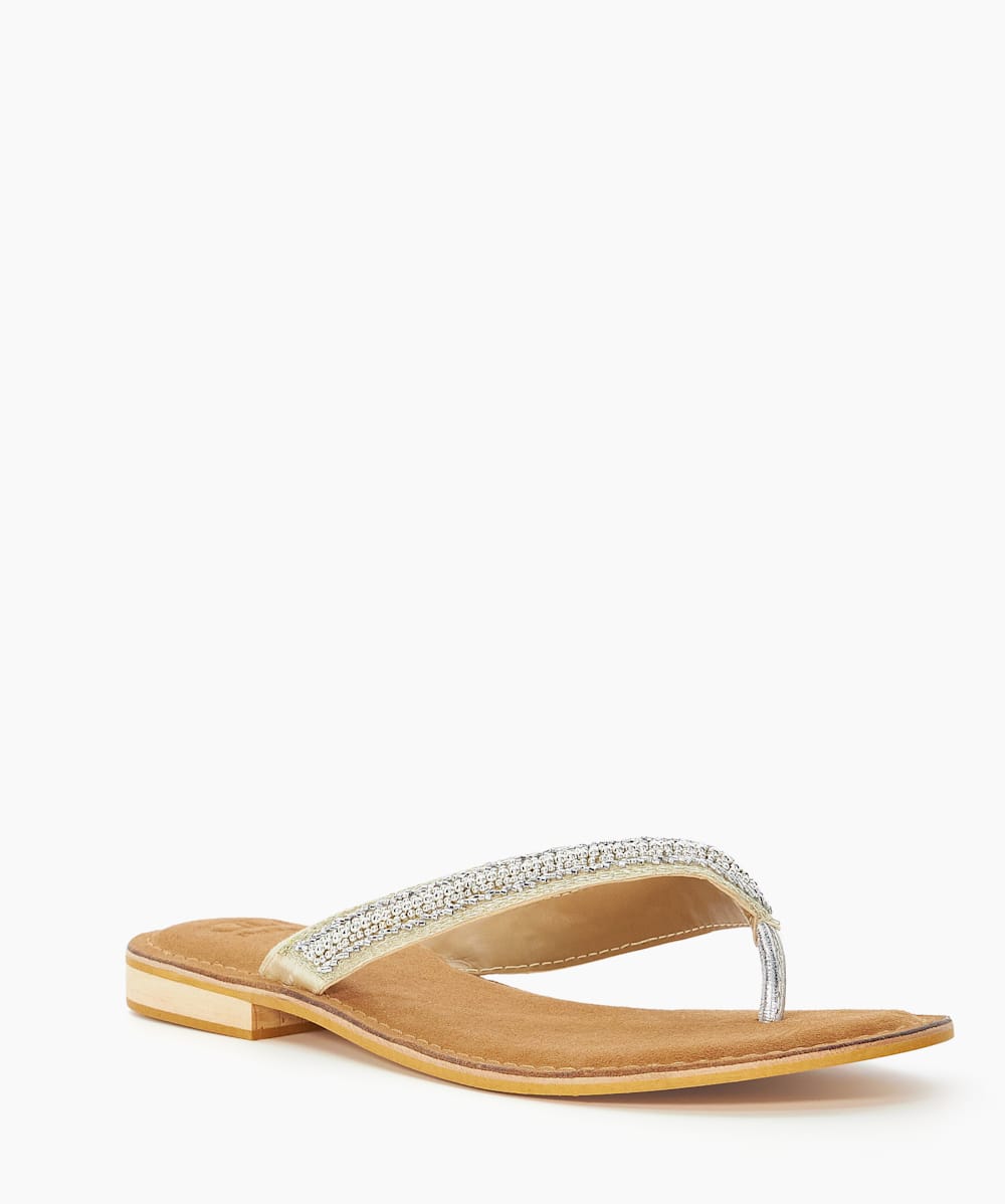 Labyrinth Tan Embellished Toe Post Sandals Dune London