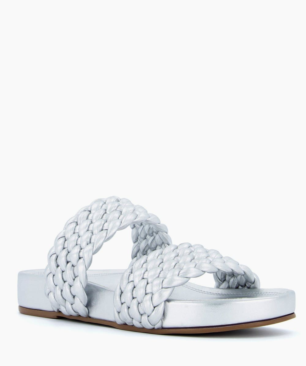 Laylow Silver Padded Woven Strap Sliders Dune London