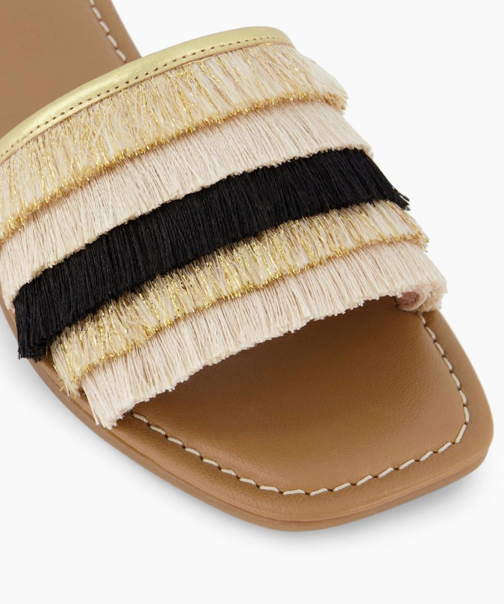 Lemoney Natural Fringed Slider Sandals Dune London