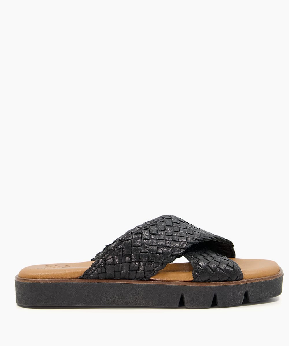 Black leather sliders womens on sale