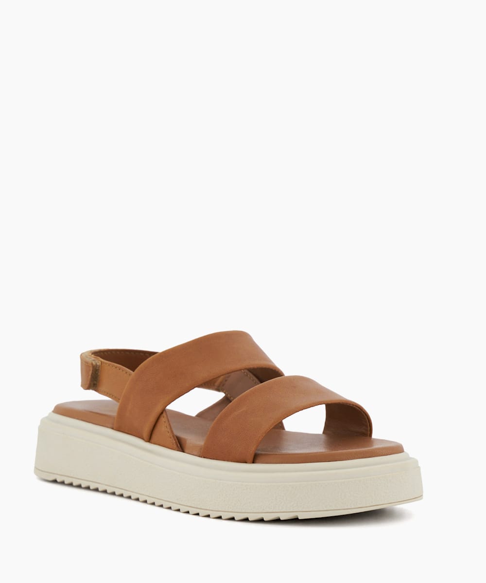 Lilliie Tan Double Strap Flatform Sandals Dune London