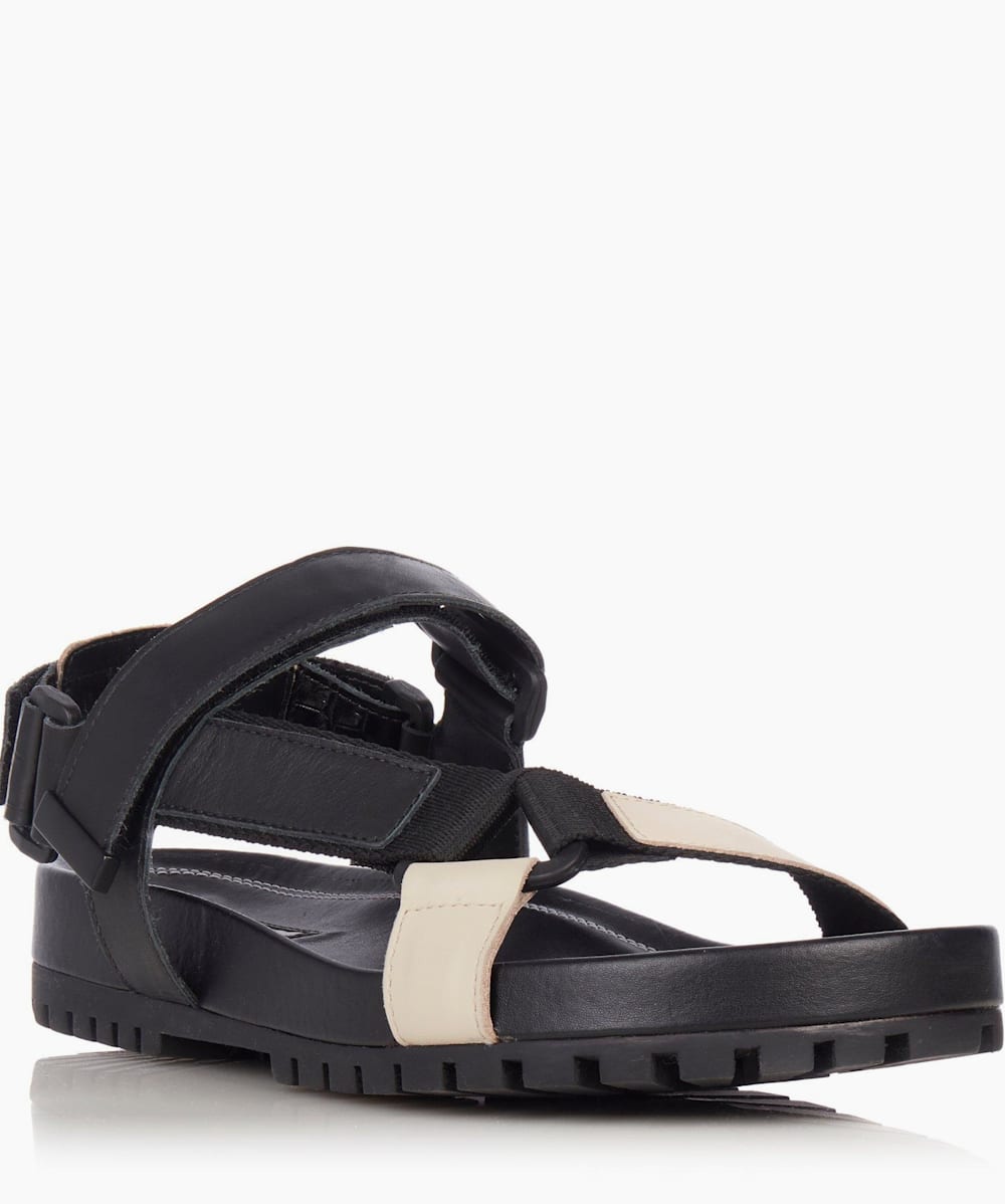 Listen Black Chunky Flat Sandals Dune London