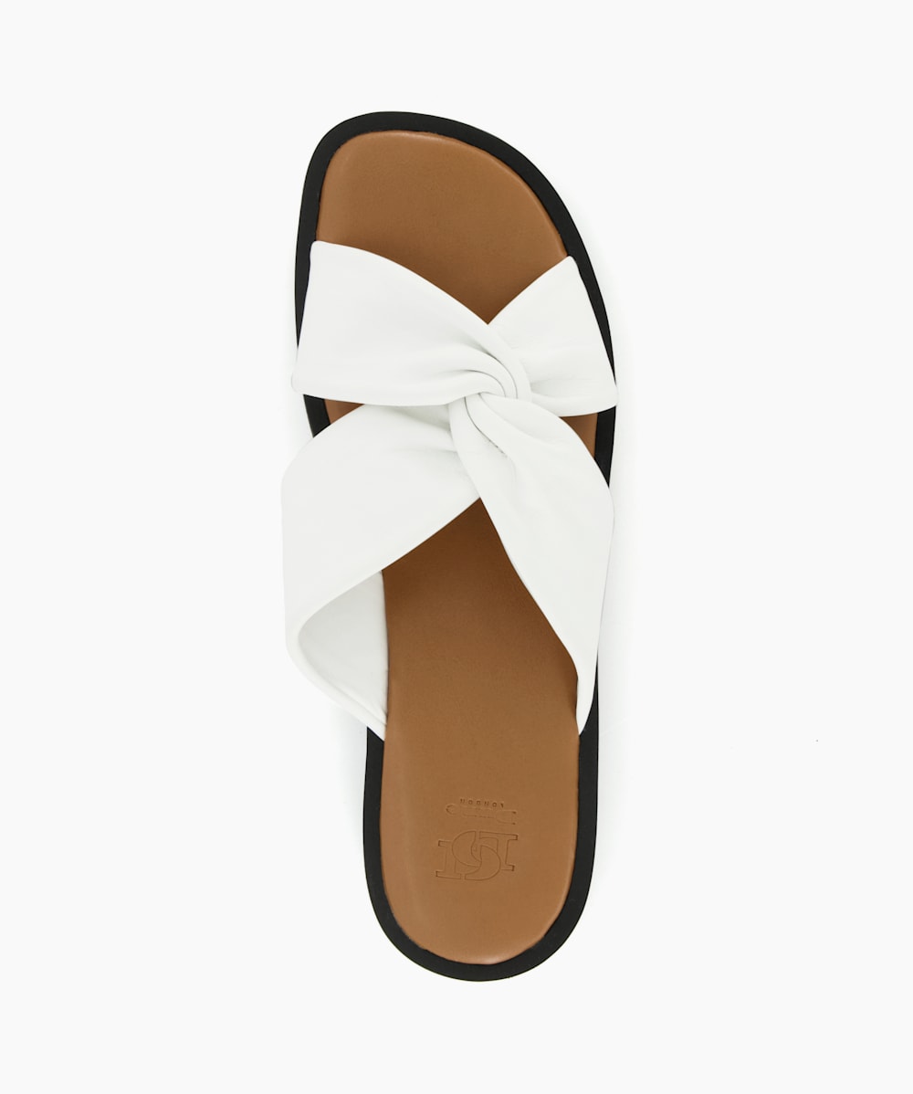 Lizo White Knot Strap Leather Flatform Sandals Dune London