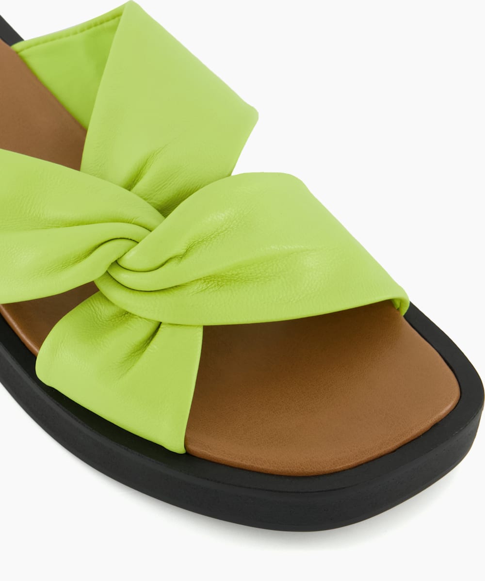 Lizo Lime Green Knot Strap Leather Flatform Sandals Dune London