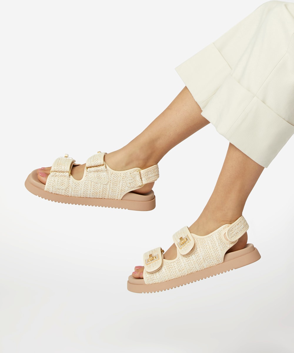 Lockstockk Natural Double Strap Turn Lock Flat Sandals Dune London