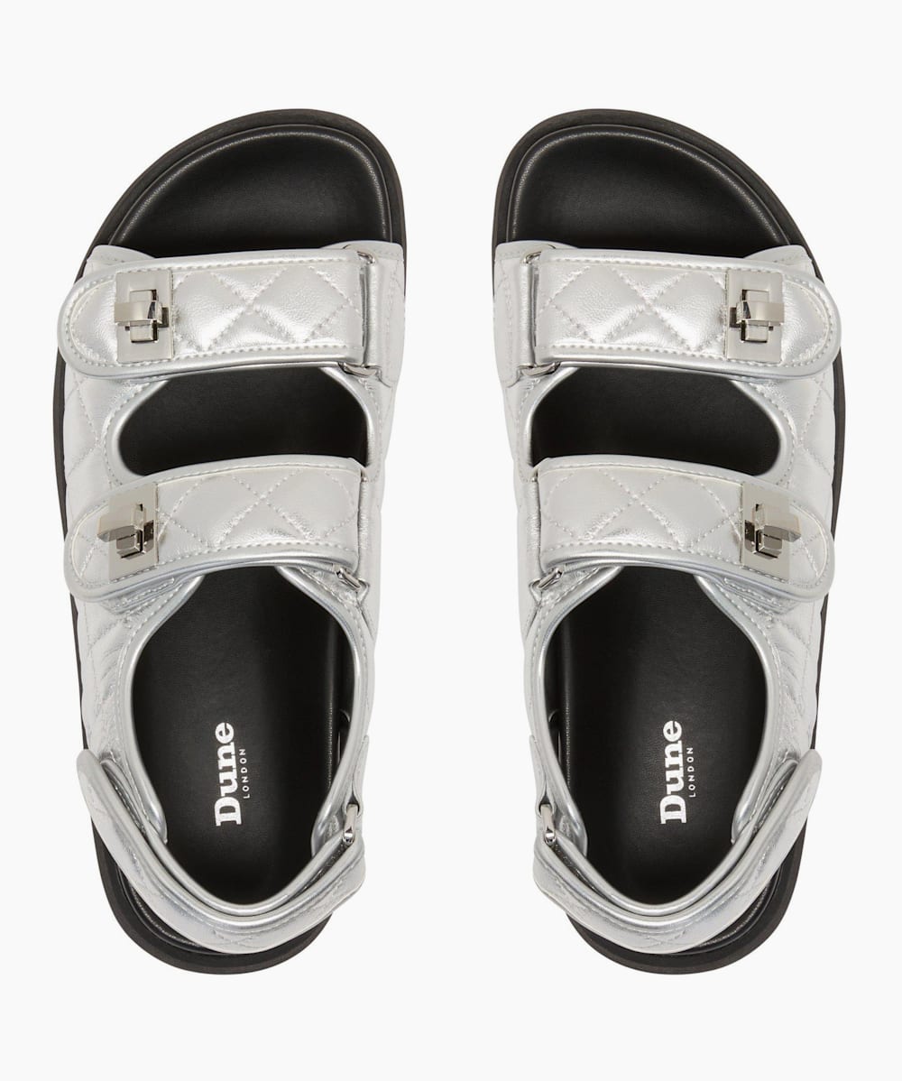 Lockstockk SILVER LEATHER Double Strap Turn Lock Flat Sandals