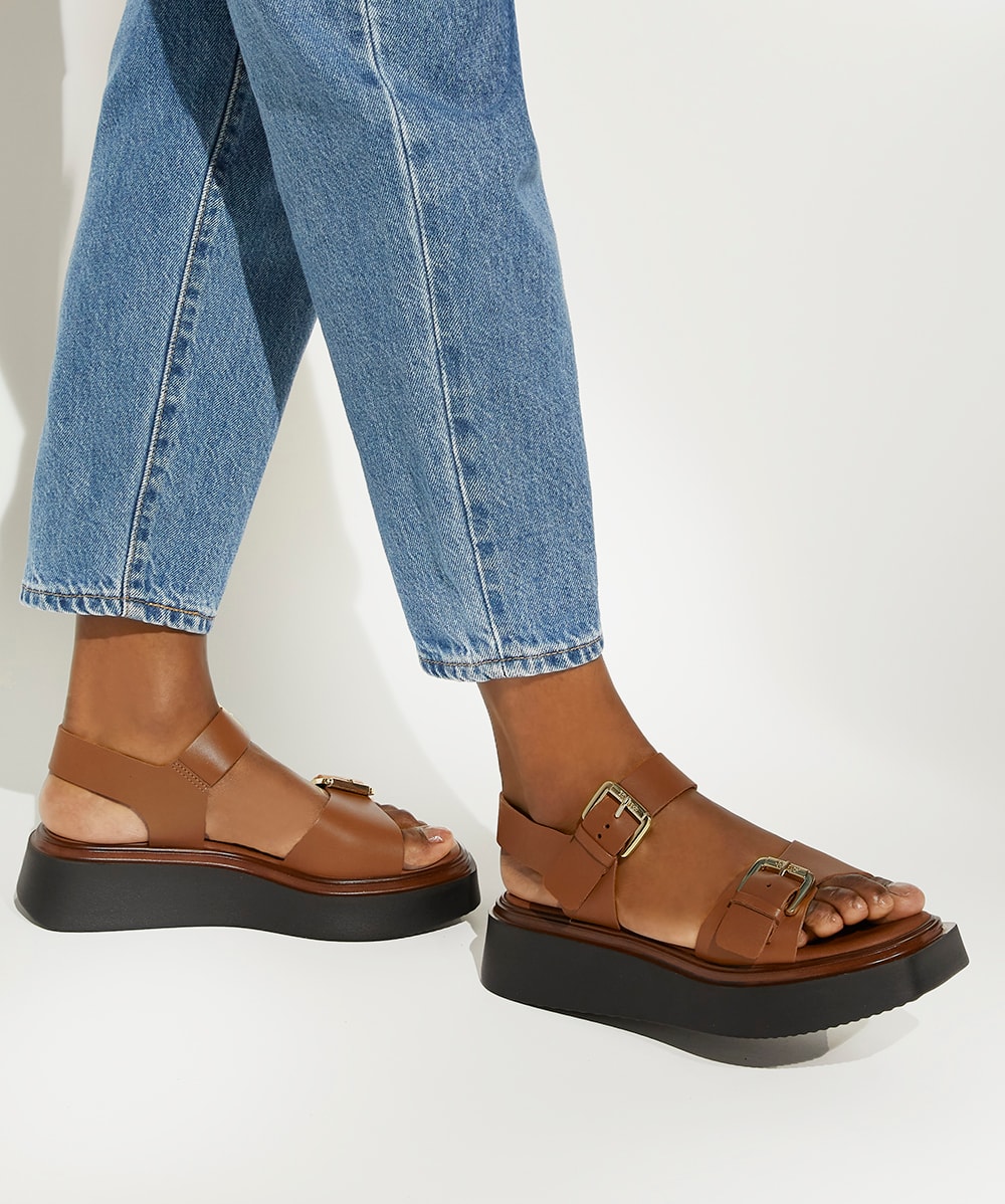 Loells Tan Casual Leather Flatform Sandals Dune London
