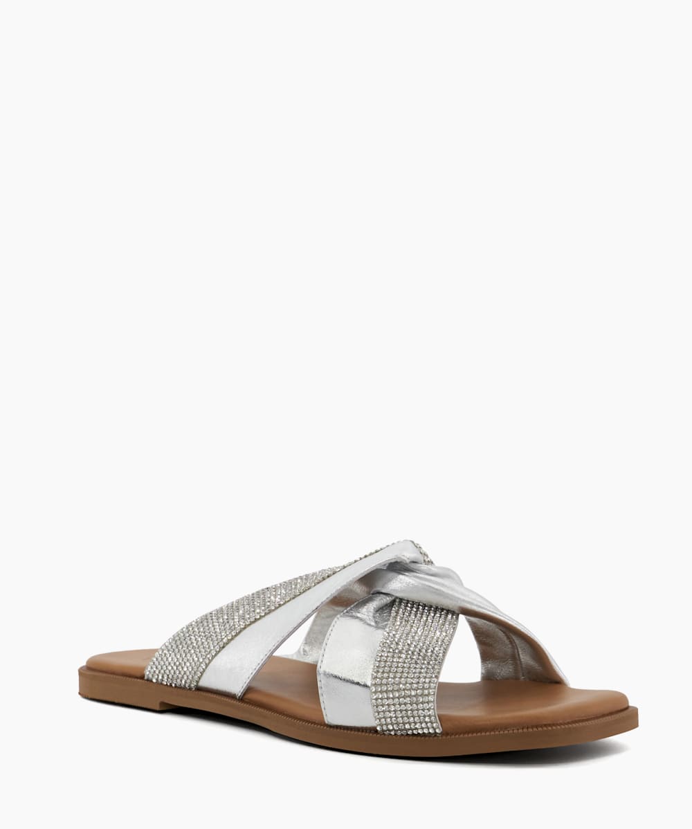 Silver leather 2025 flat sandals