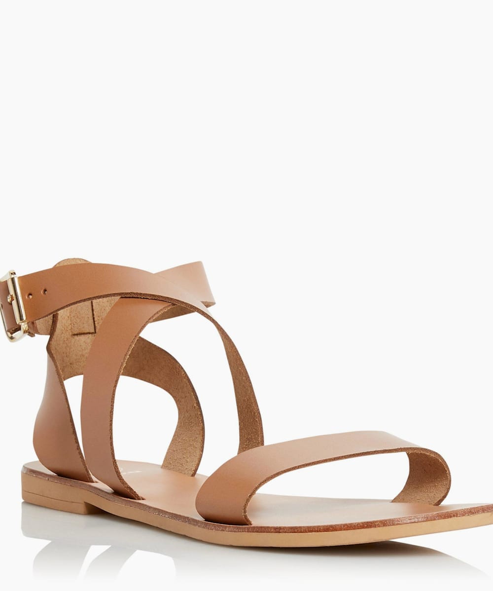 Lottiie Tan Multi Strap Flat Sandals Dune London