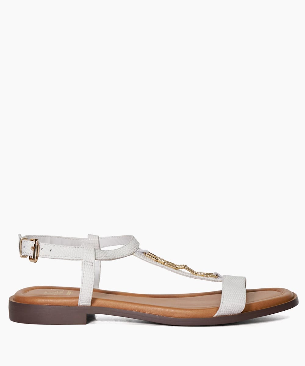Lottys White Chain Detail Croc Effect Flat Sandals Dune London