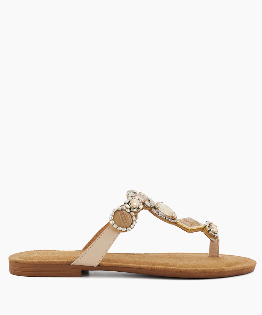 Louise Ecru Jewel Toe Post Flat Sandals Dune London
