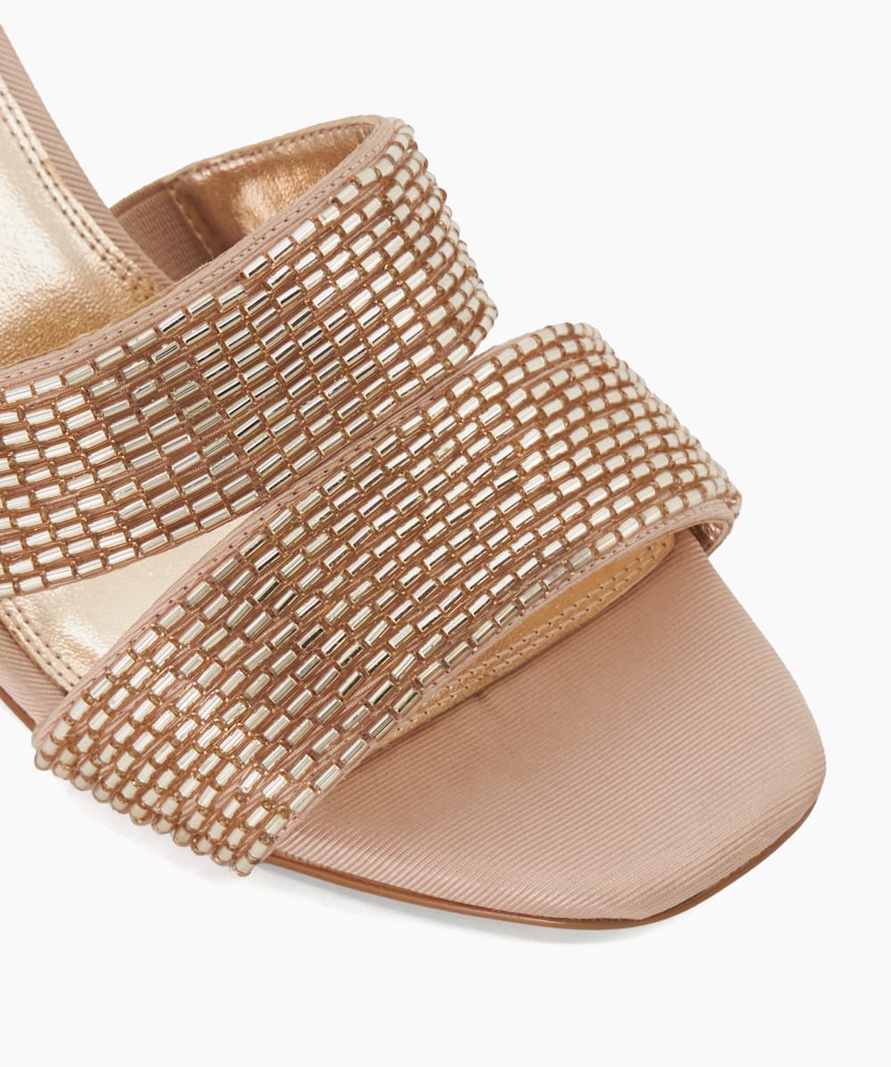 Madelina Rose Gold Embellished Mid Height Mules Dune London