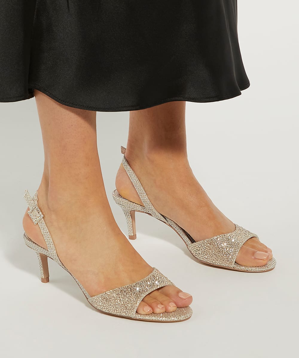 Madelines Rose Gold Hotfix Ankle Strap Heels Dune London