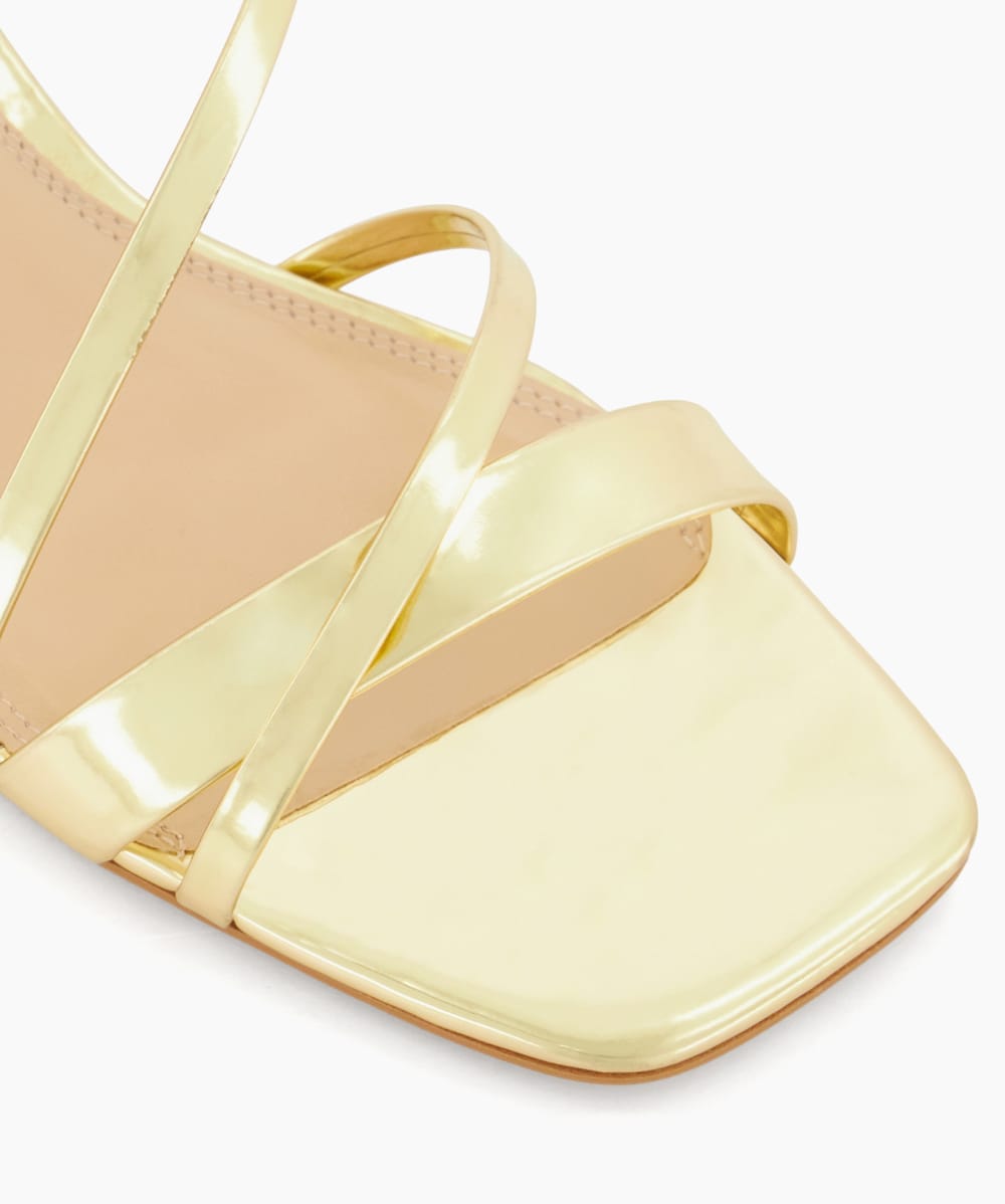 Madely Gold, Strappy Leather Kitten-Heel Sandals | Dune London 