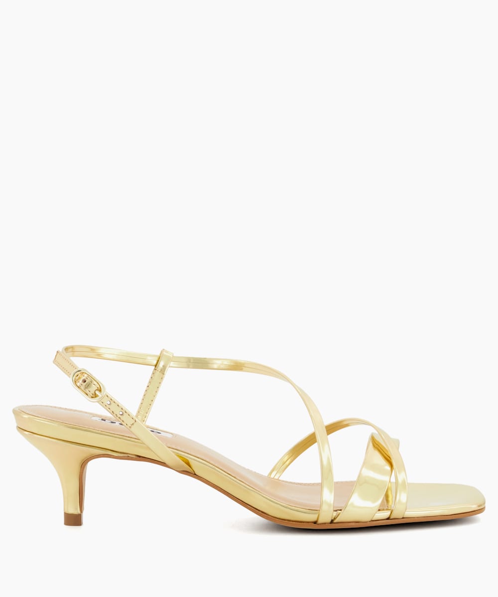 Gold strappy low cheap heel sandals