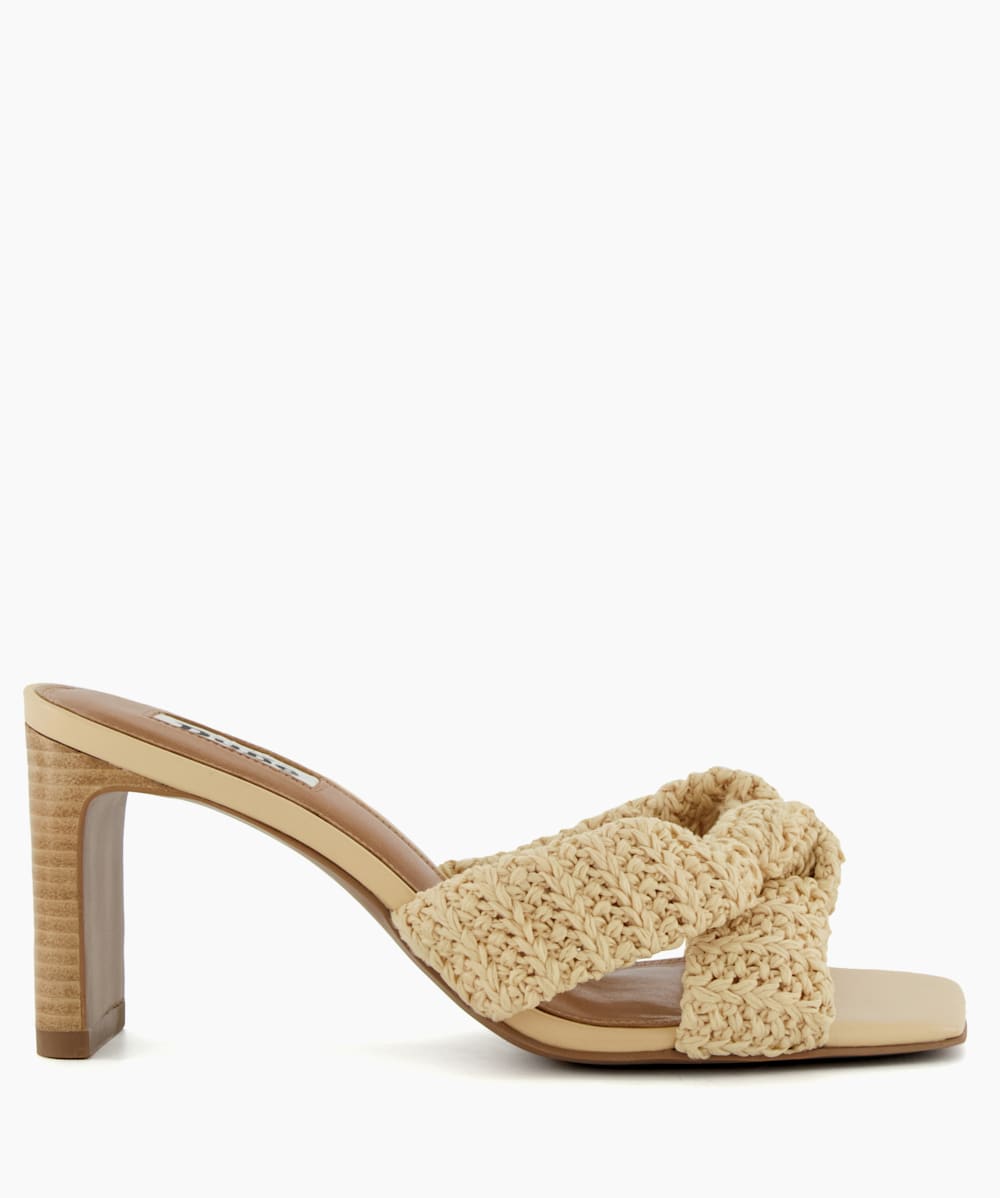 Maize Natural Knot Cross Strap Raffia Open Toe Mules Dune London