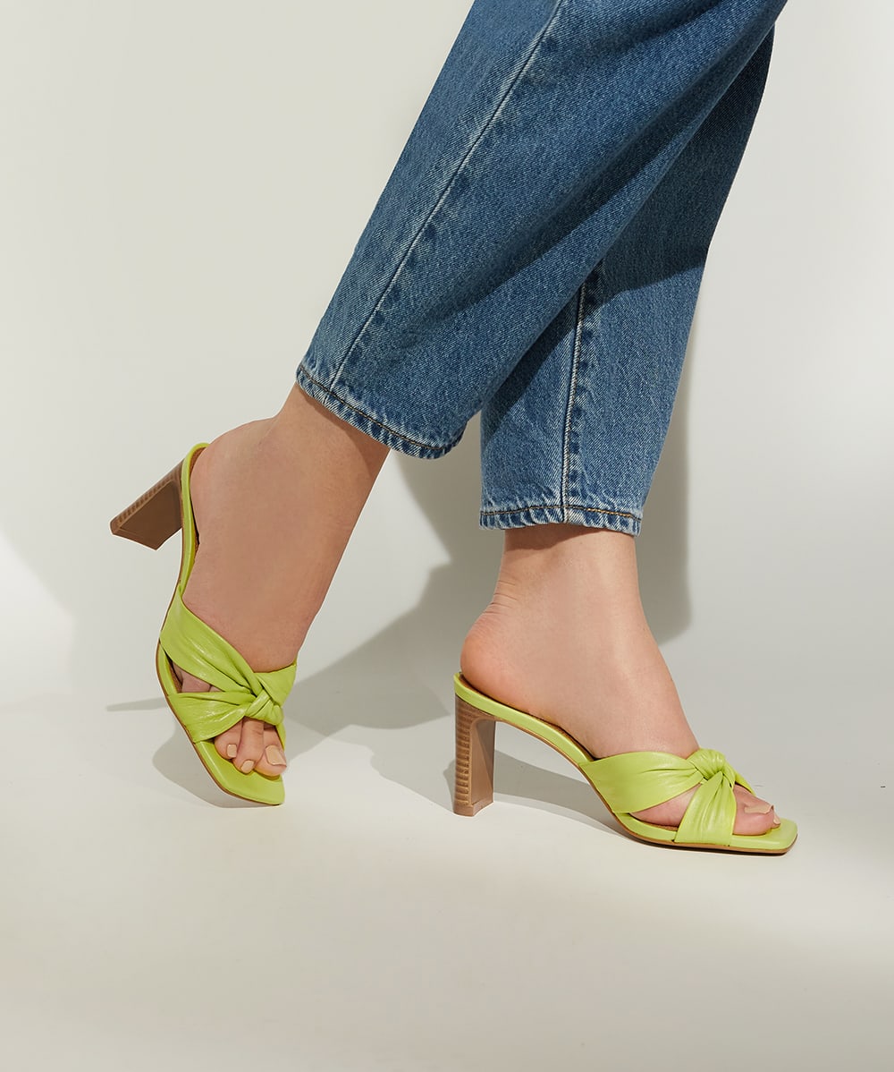 Maize Lime Green Knot Detail Leather Open Toe Mules Dune London