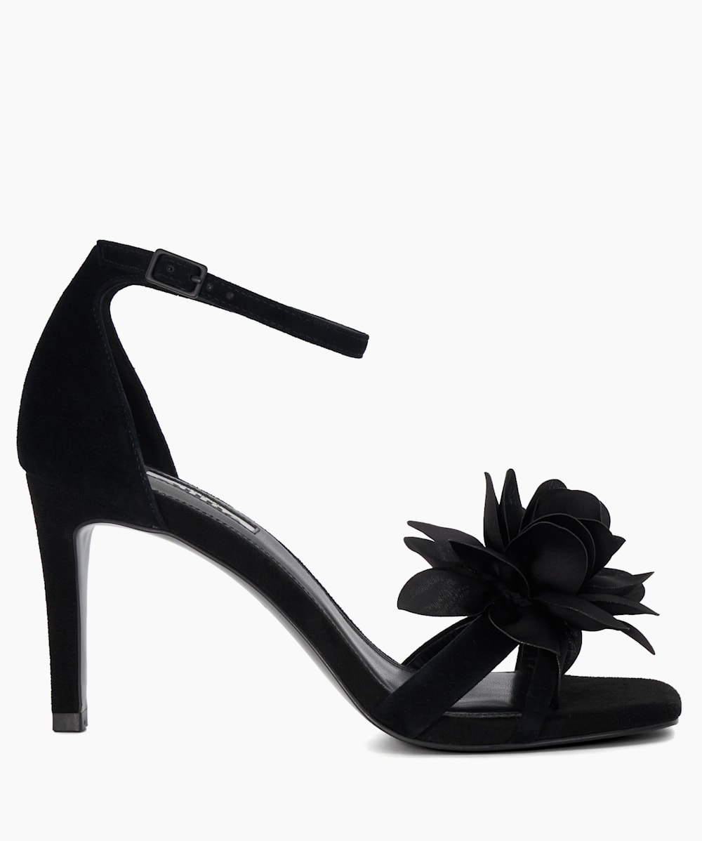 Maricia Black Corsage Suede Heeled Sandals Dune London