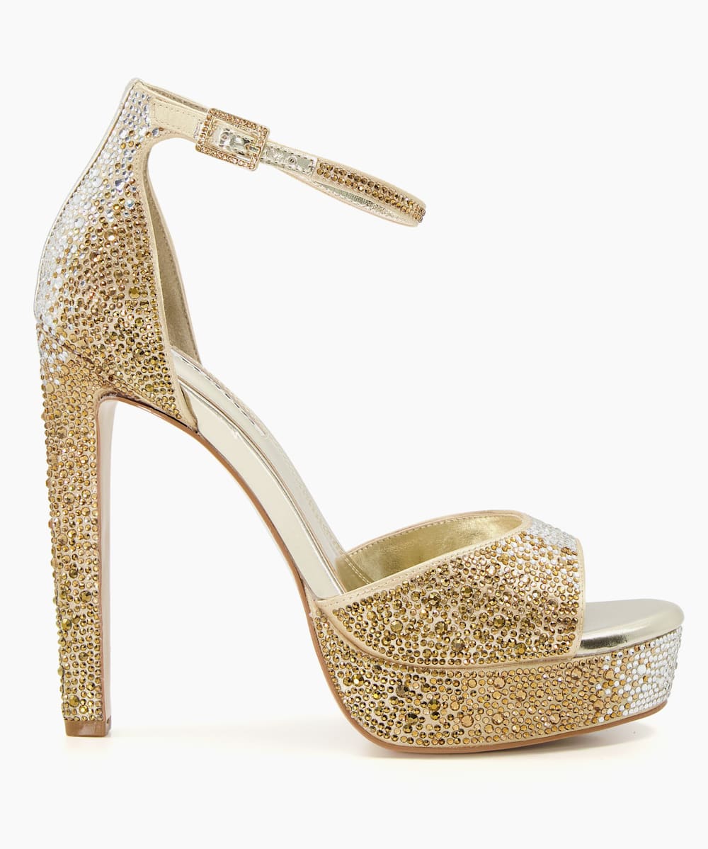 Massa Silver Diamante Platform Heel Sandals Dune London