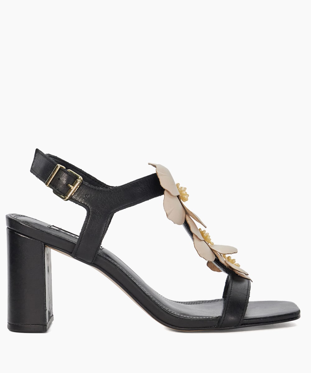Mastered Black Floral Embellished Block Heel Sandals Dune London