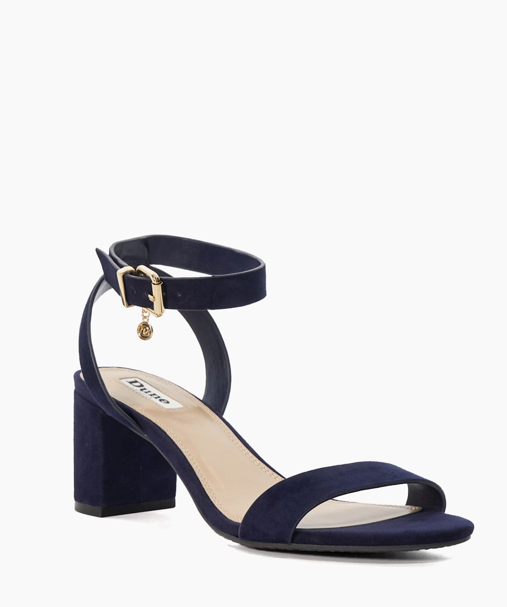 Memee Navy Mid Block Heel Sandals Dune London