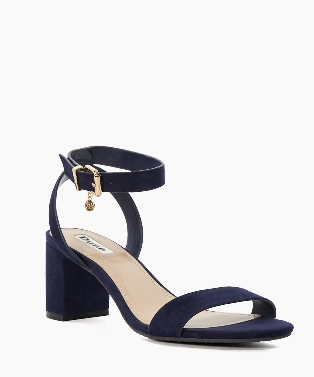 Navy mid block cheap heel sandals