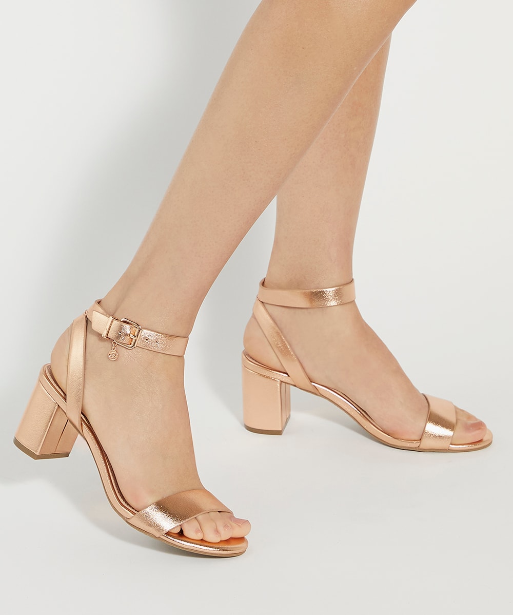 Rose gold mid block heel sandals outlet