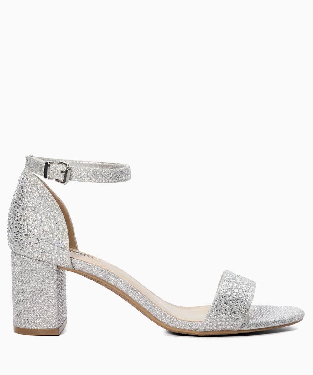 Silver diamante block heel sandals on sale