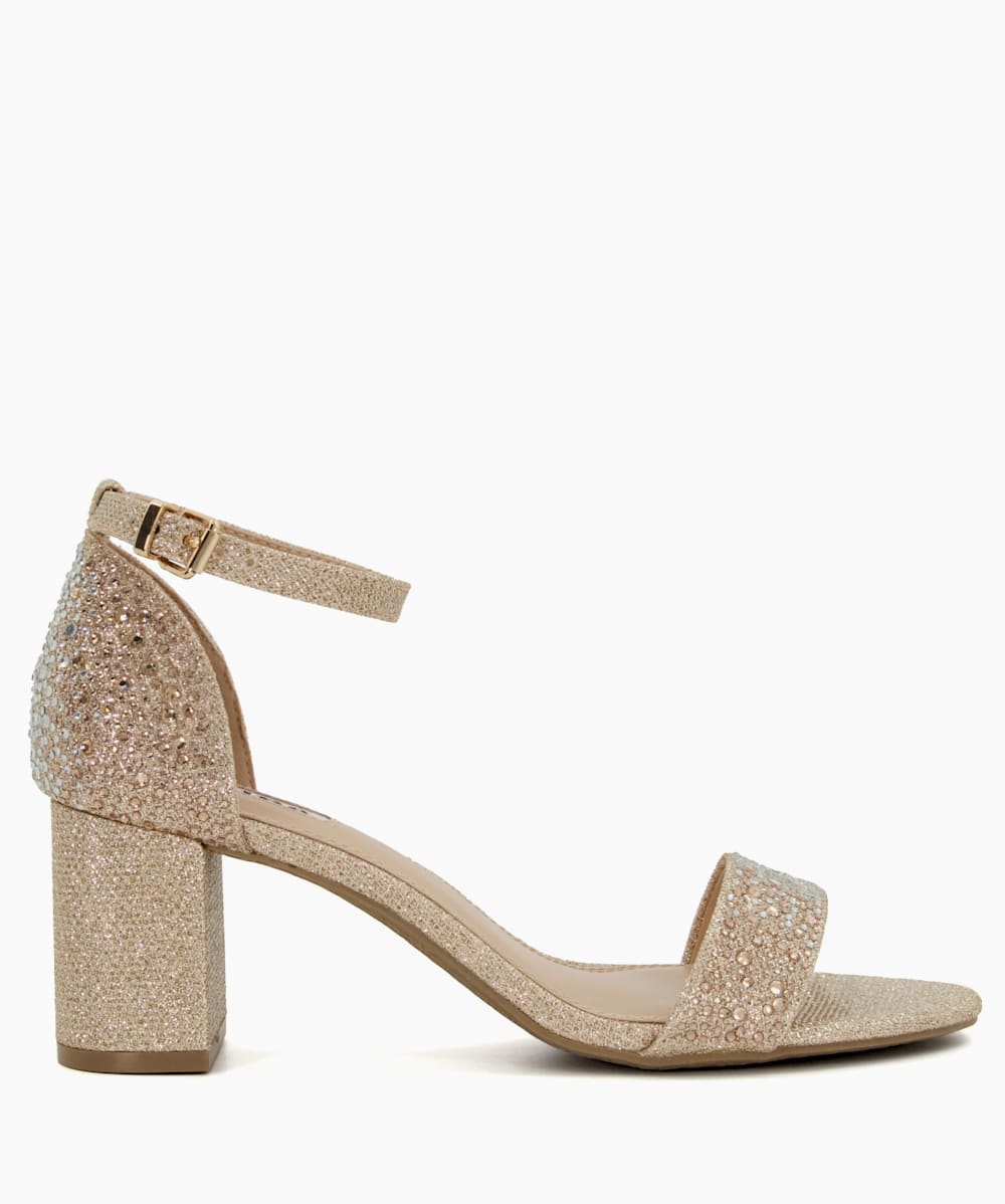 Gold diamante block heels sales