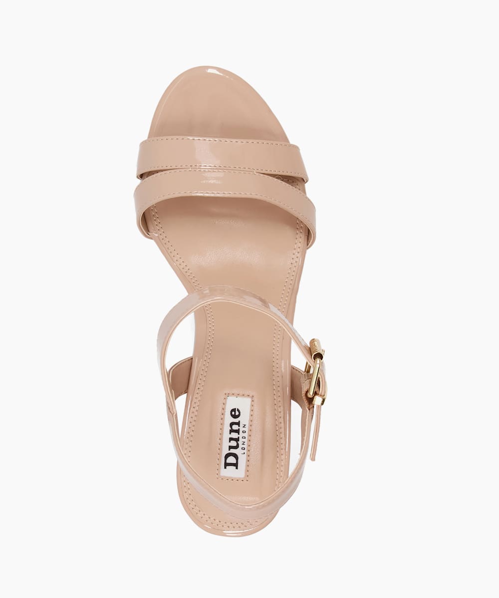 Merisa Nude Two Part Patent Block Heel Sandals Dune London