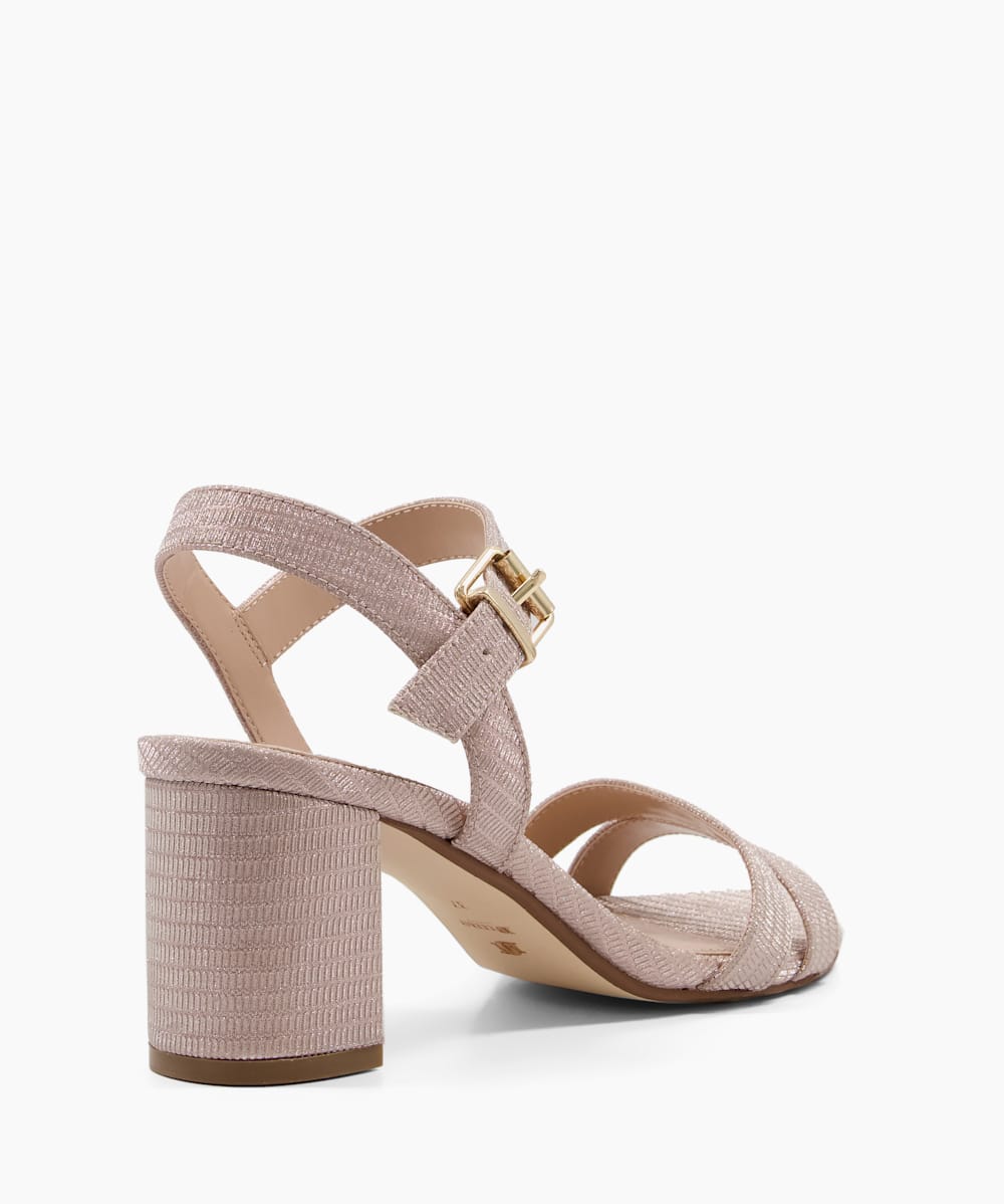 Merisa Rose Gold Metallic Block Heeled Sandals Dune London