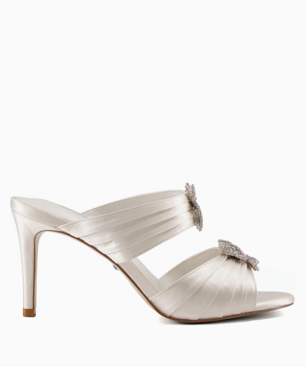 Midnight Ivory, Crystal Brooch Heeled Mules | Dune London 