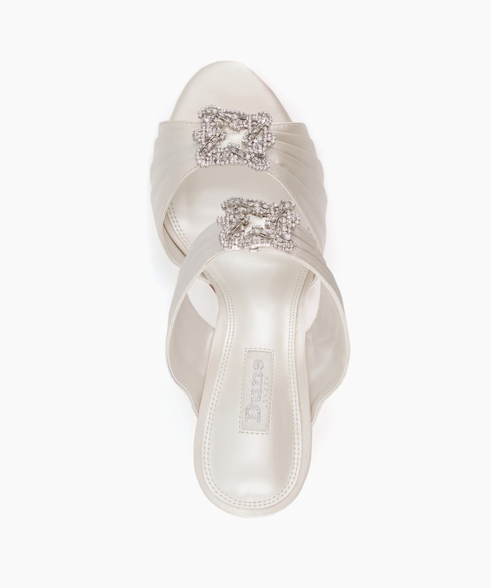 Midnight Ivory, Crystal Brooch Heeled Mules | Dune London 