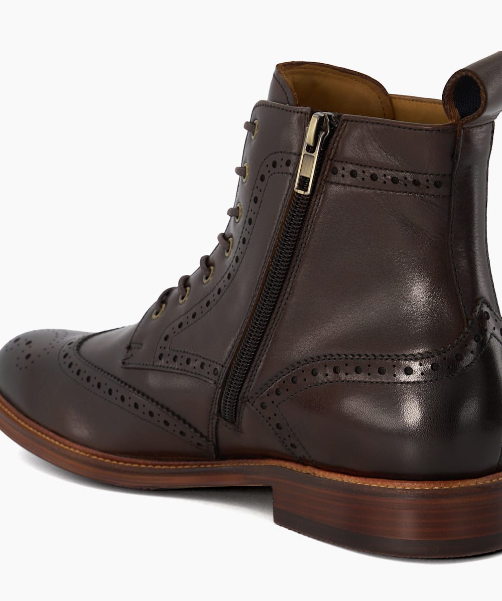 Morrals Brown Casual Leather Brogue Detail Boots Dune London